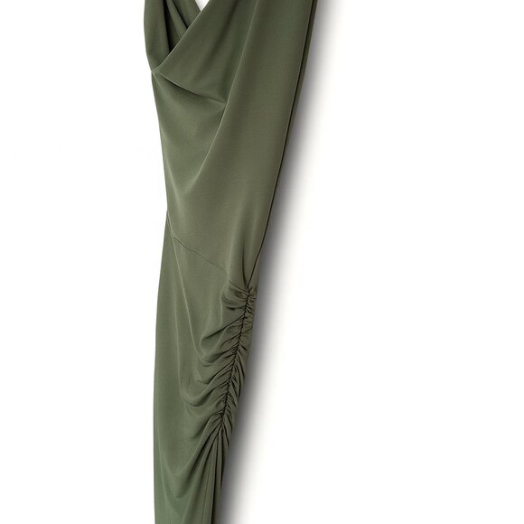 Shiki Light Khaki Off-The-Shoulder Draped Midi Dress – Size 42 (From Italy) - Picture 3 of 6